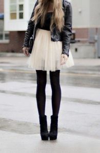 White tulle feminine miniskirt worn with black leather and black tights | Chai High is an Indian Fashion Blog started by Shivani Krishan
