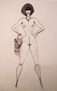 A fashion illustration made using pen and ink | a nude woman with body hair | a display of strength | Chai High is an Indian Fashion Blog started by Shivani Krishan